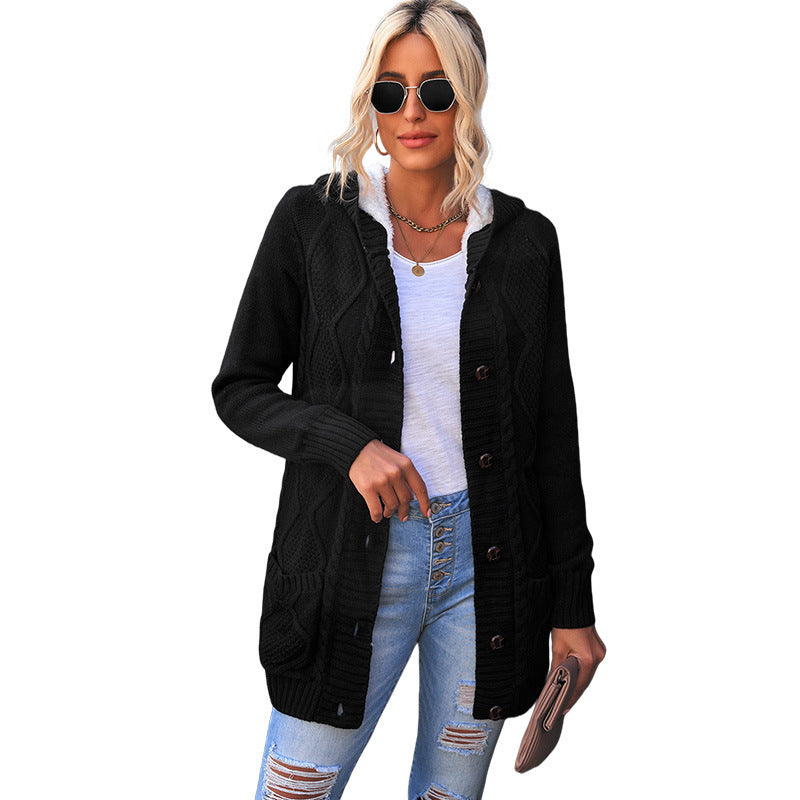 Women's Winter Solid Color Mid-length Cardigan Sweater Coat