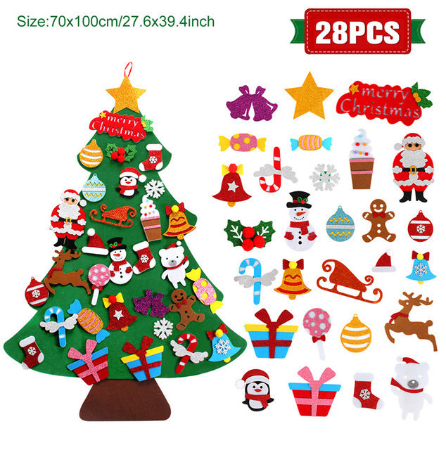 DIY Felt Christmas Tree New Year Toddler Kids Handmade Gift Toys Door Wall Hanging Ornaments Holiday Party Home Decor Set