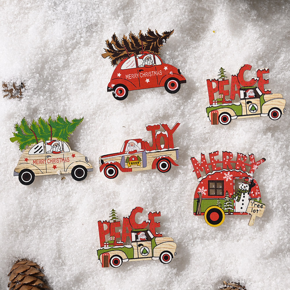 Christmas car wooden stickers