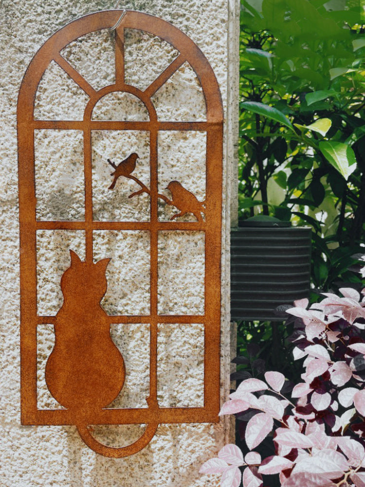 Garden Decoration Outdoor Wrought Iron Cat Window Pendant