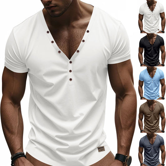 Men's Loose Thin Trendy V-neck Buttons Design