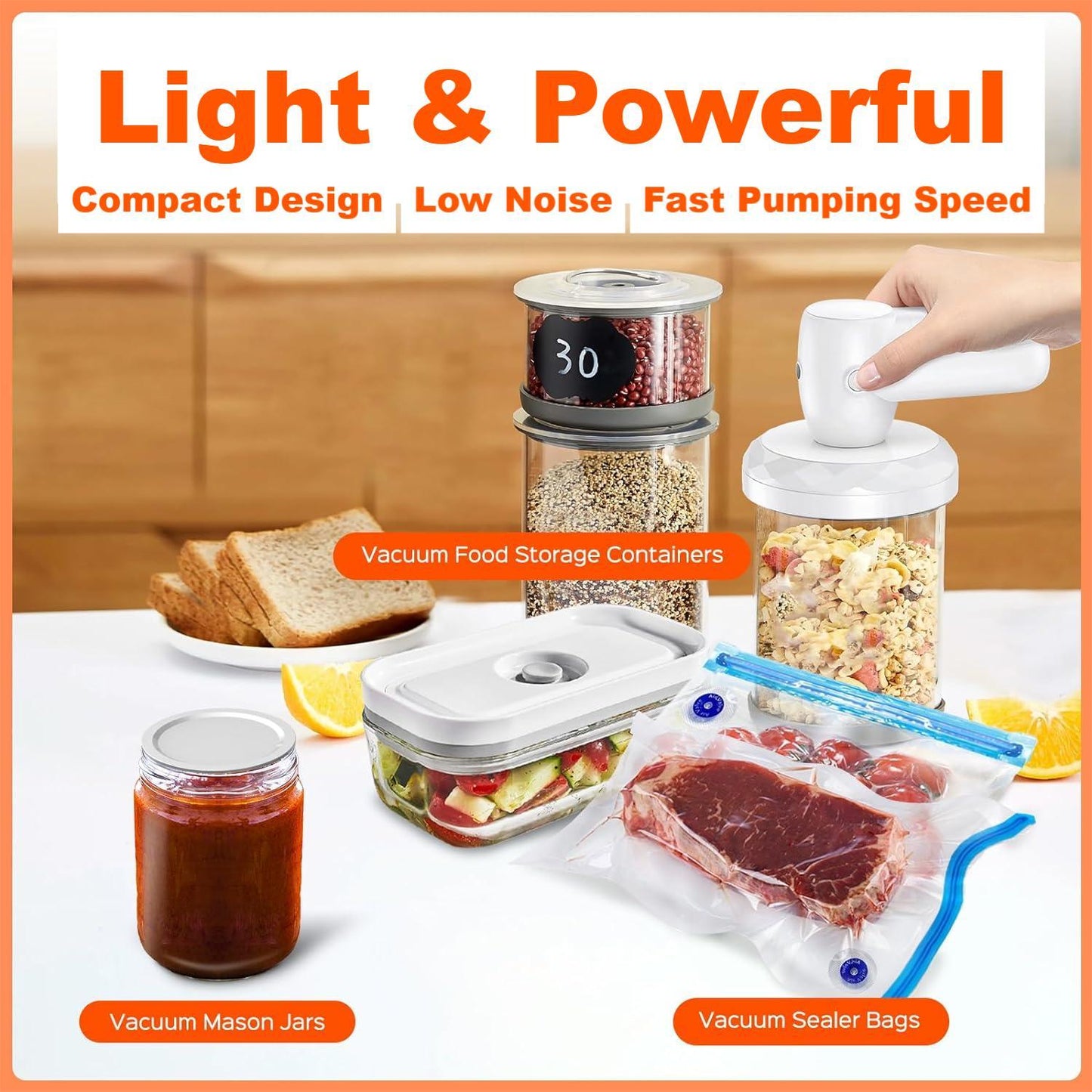 Mason Jar Vacuum Sealer Kit Portable Cordless Electric Mason Jar Vacuum Sealing Machine Food Preservation Seal Clip