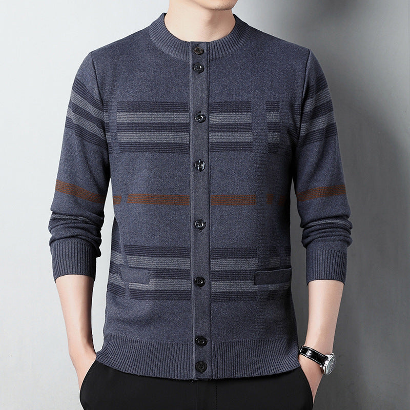 Men's Fashion Striped Color-block Crew Neck Sweater