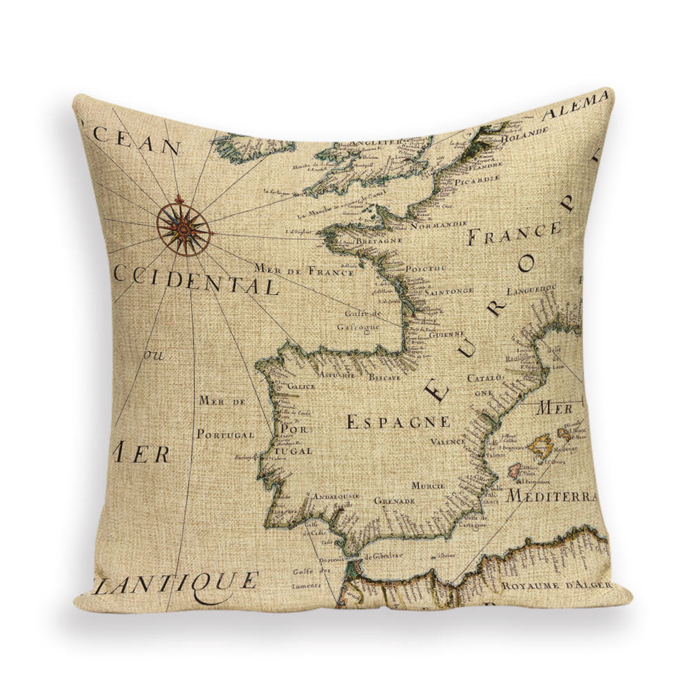 New Retro Toss Pillow Case European World Map Cushion Cover Seat Sofa Covers Morocco Linen House Home Decor Throw Pillows Cases