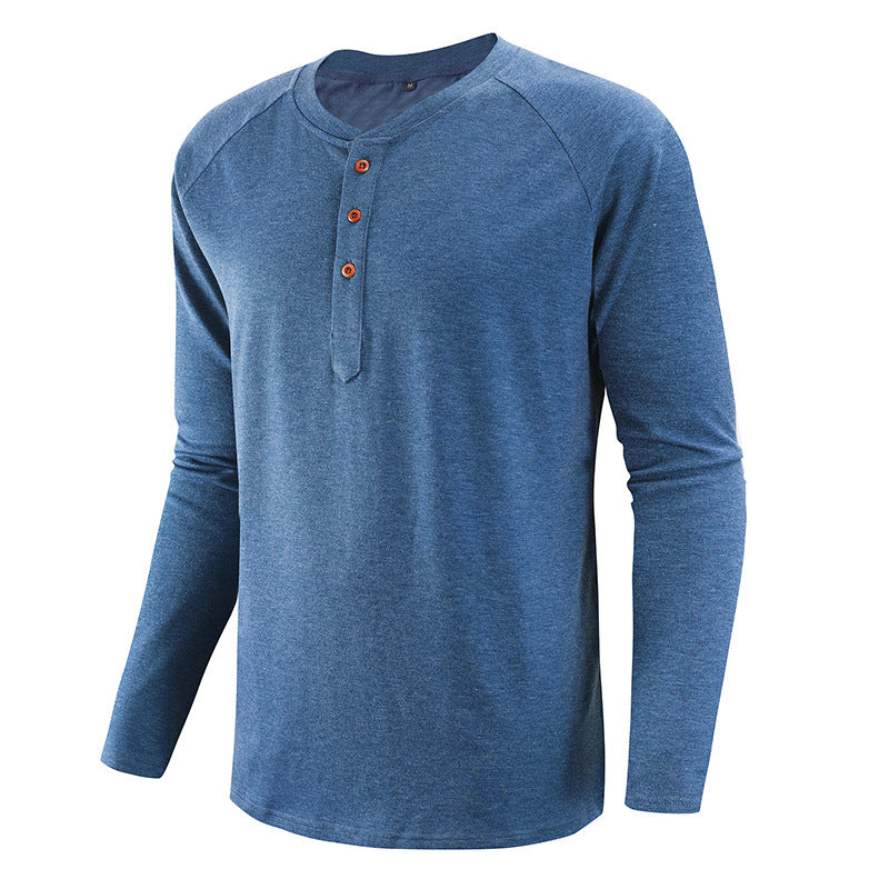 Spring And Summer European And American Plus Size Men's Clothing Henley Shirt Men's Long Sleeve