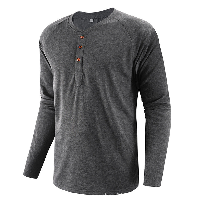 Spring And Summer European And American Plus Size Men's Clothing Henley Shirt Men's Long Sleeve