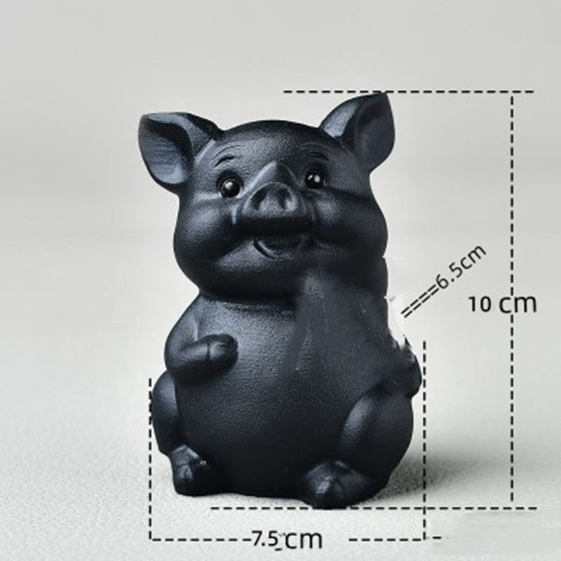 Natural Obsidian Pig Ornaments Original Stone Carving Frosted