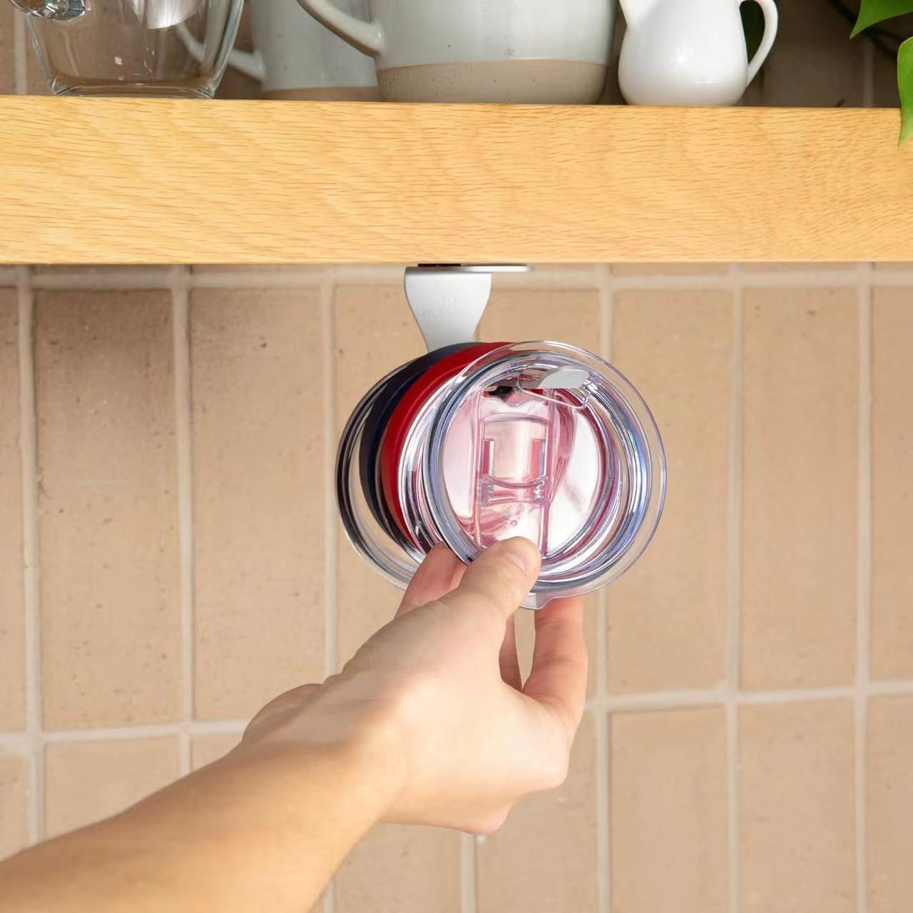 Space Saving Horizontal Cup Lid Storage Rack Under Cabinet