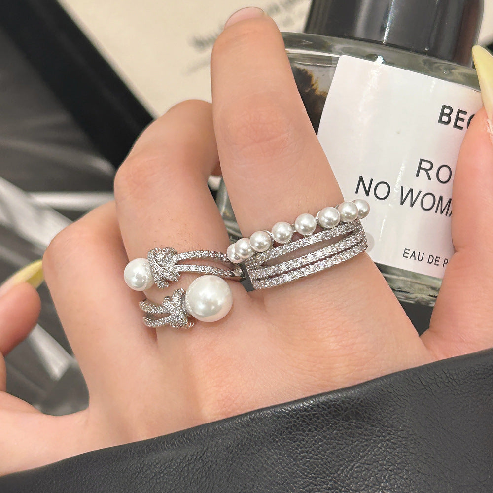 Simple Pearl Open-end Zircon Ring