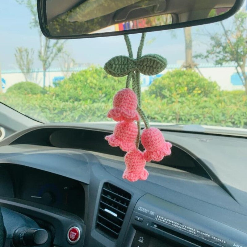 Lily Car Hanging Rearview Mirror Pendant Hand Crocheted Car Supplies Wool Woven Pendant