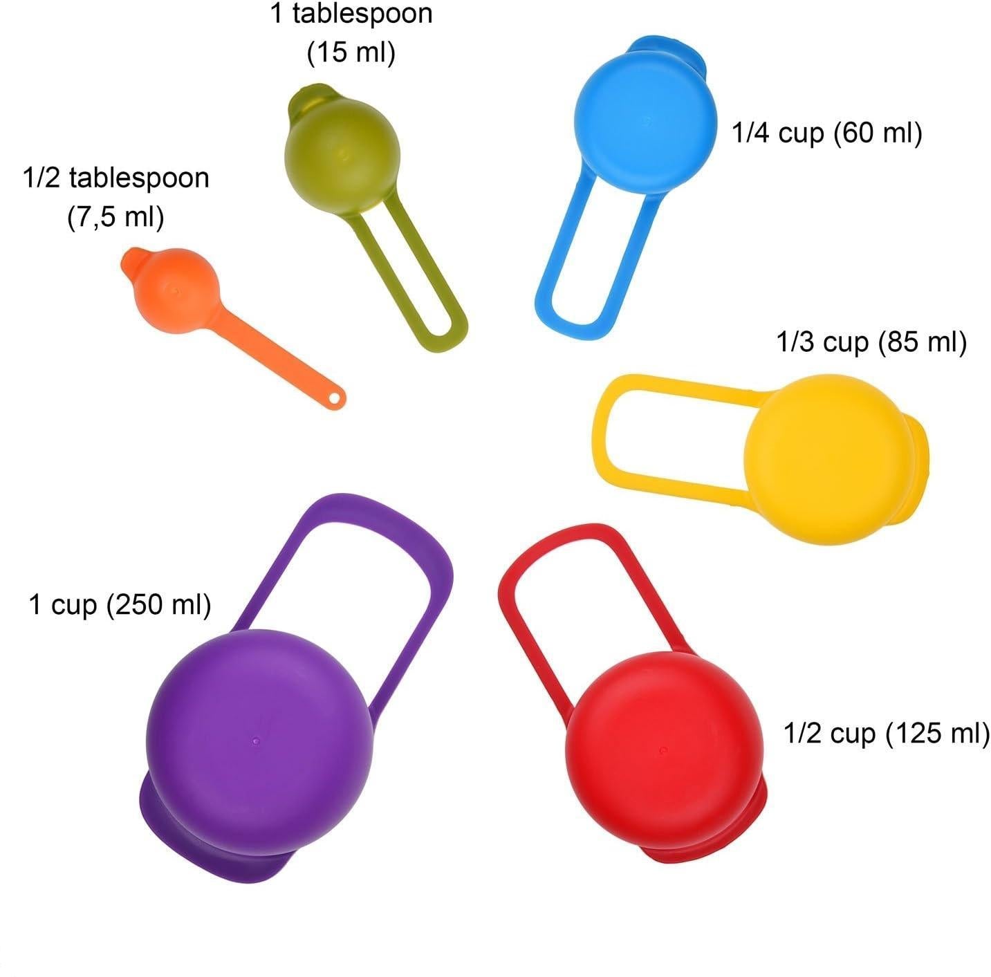 6PCS Measuring Cups And Spoons, Little Cook Colorful Measuring Cups And Spoons Set, Stackable Measuring Spoons, Nesting Plastic Measuring Cups,Dishwasher Safe - Durable Ramdon Colors