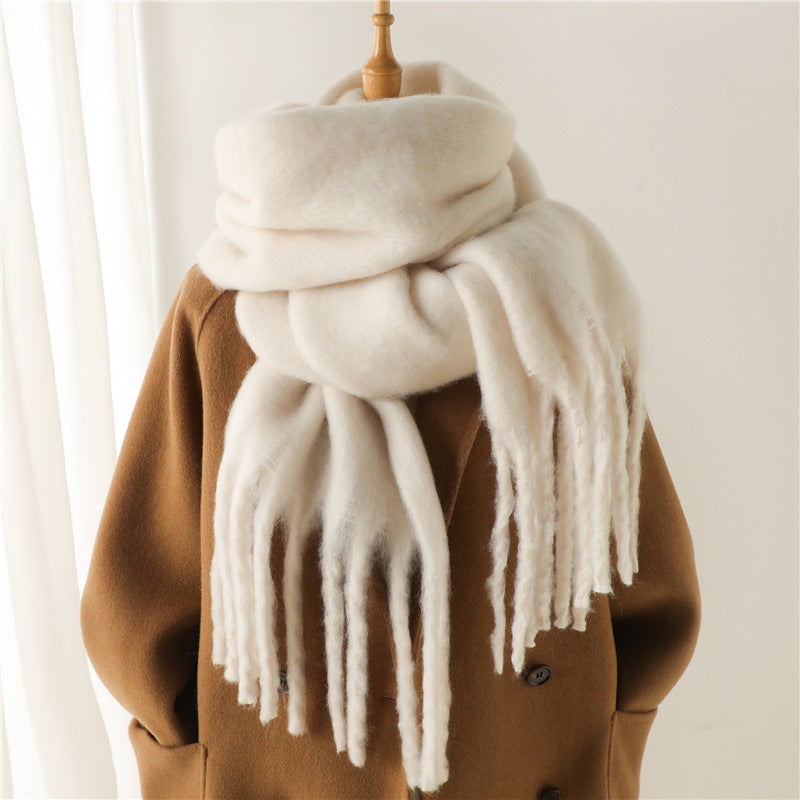 Mohair Pure Color All-matching Winter Warm Lengthened Fringe Bib Towel