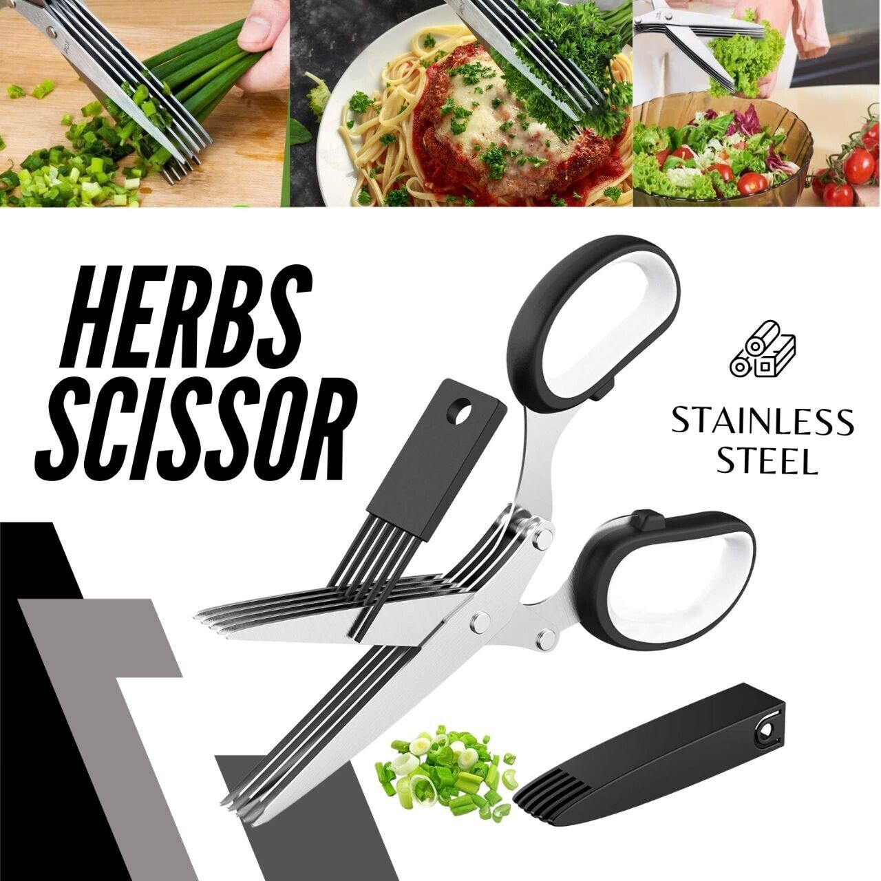 Herb Scissors Set With 5 Blades And Cover - Multipurpose Kitchen Shear