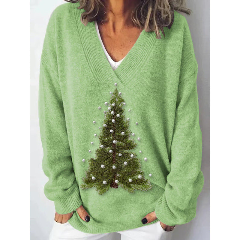 European And American Christmas Series V-neck Printed Sweater