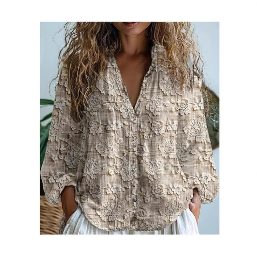 3D Printed Abstract Pattern Women's Long-sleeved Blouse