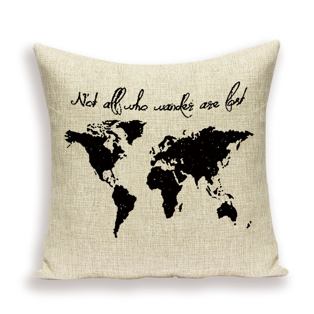 New Retro Toss Pillow Case European World Map Cushion Cover Seat Sofa Covers Morocco Linen House Home Decor Throw Pillows Cases