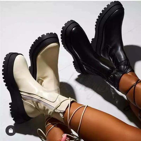 Platform Lace-up Middle Boots Plus Size Platform Heel Ankle Boots