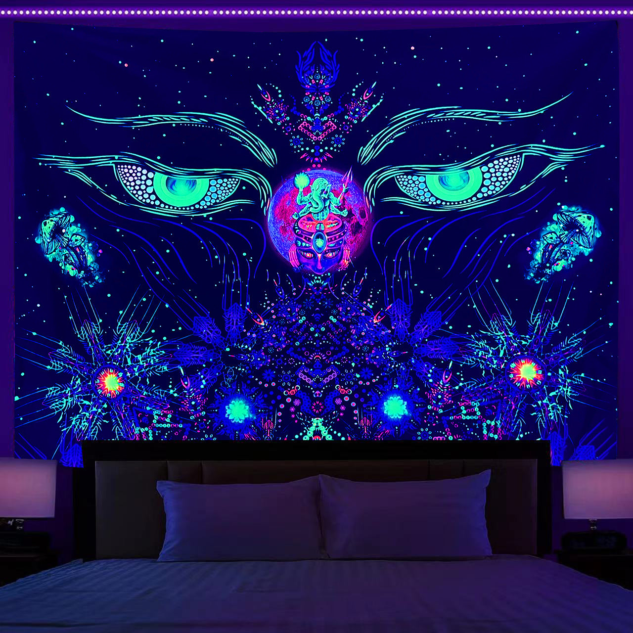 Home Fashion Simple Mushroom Tree Of Life Print Fluorescent Tapestry