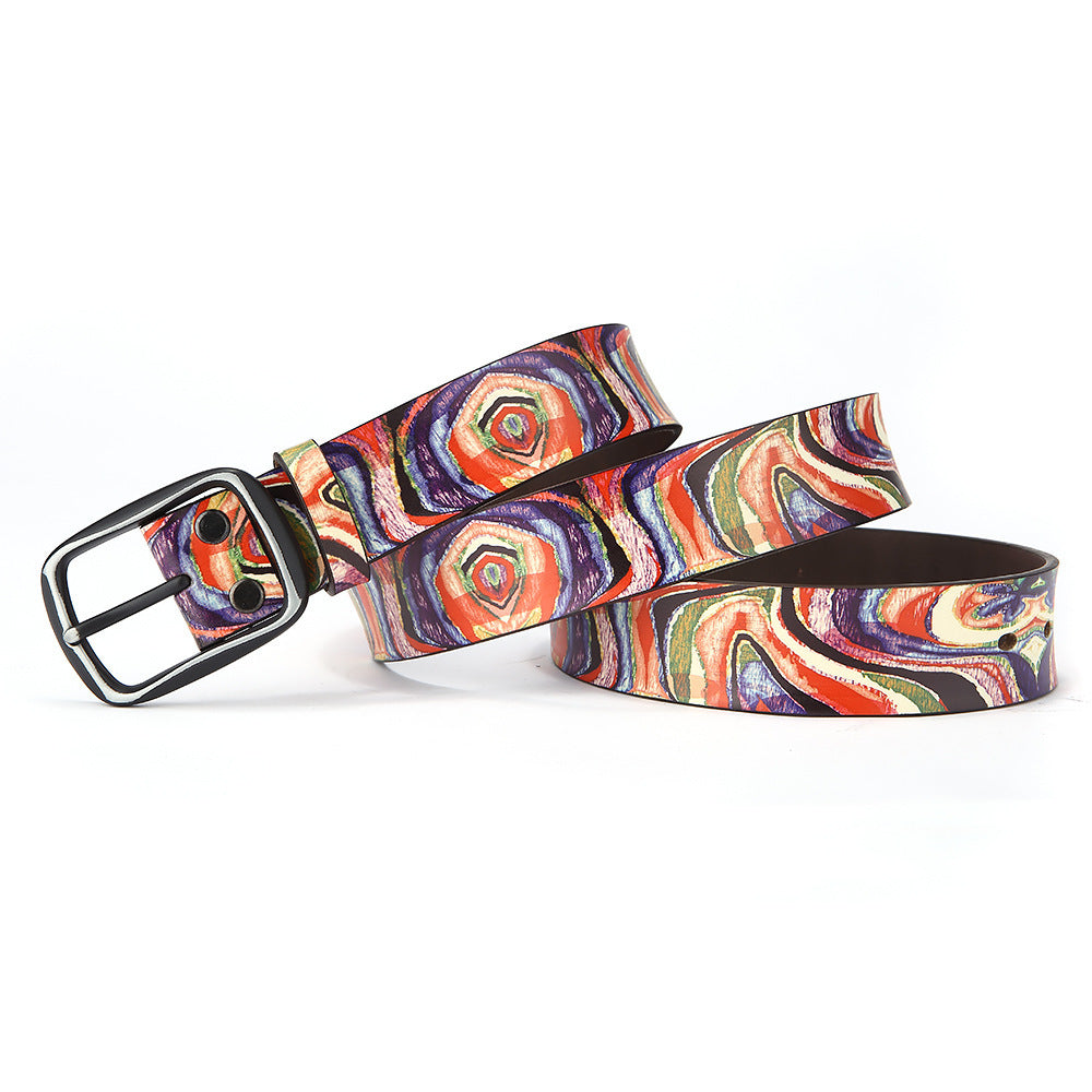 Pure Cowhide Printed Rainbow Graffiti Leather Decorative Belt