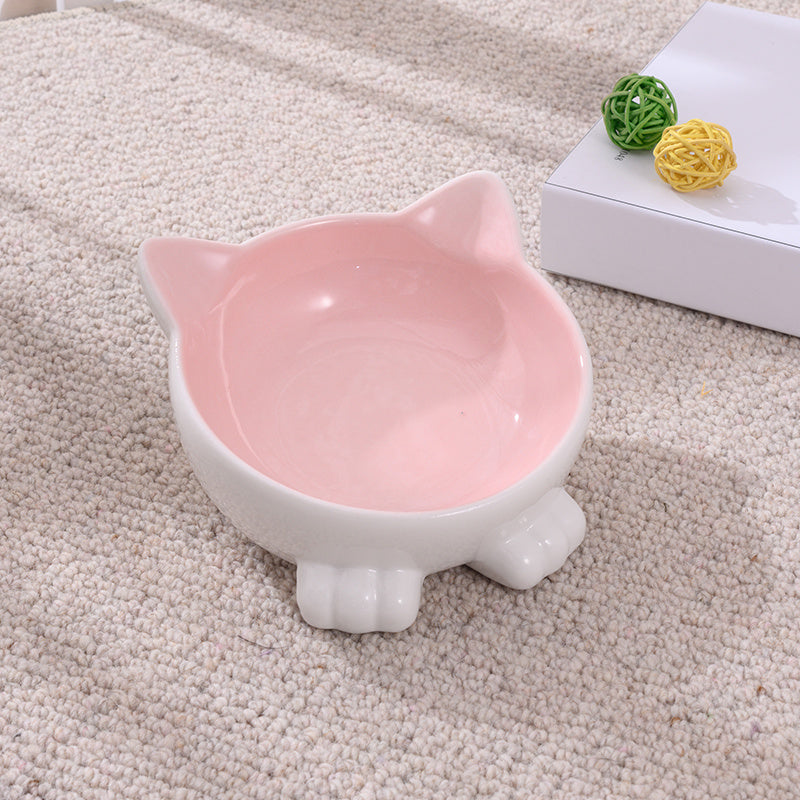 Ceramic Cat Bowl Anti Overturn Slanted Mouth