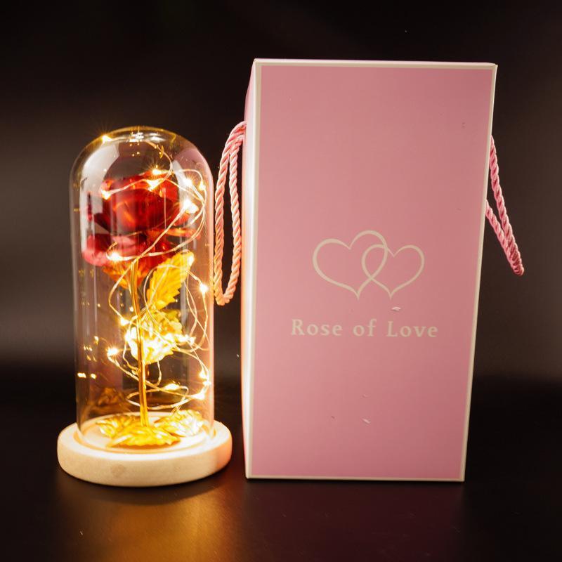 Enchanted Forever Rose Flower in Glass LED Light Christmas Decoration