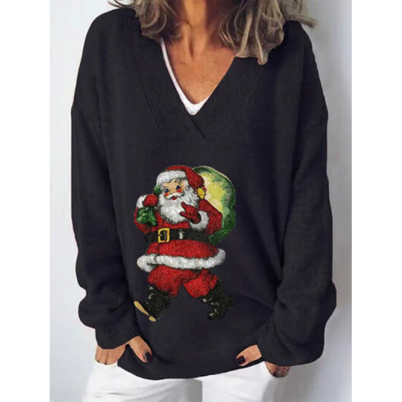 European And American Christmas Series V-neck Printed Sweater