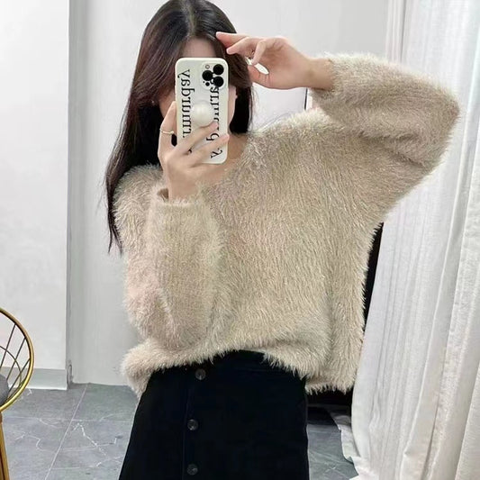 Korean Style Simple V-neck Knitted Pullover Top