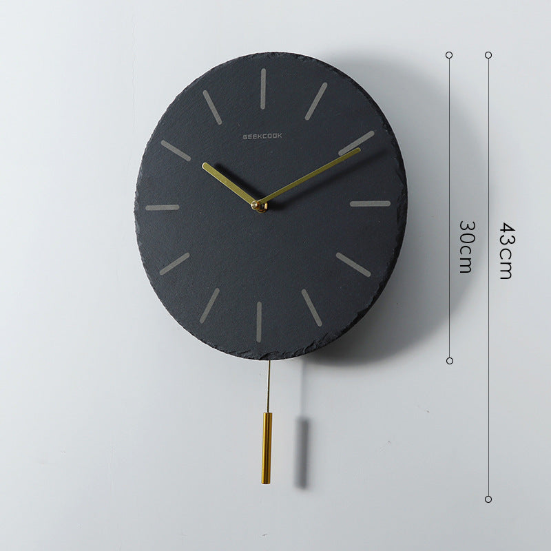 Natural slate stone brass scale swing clock