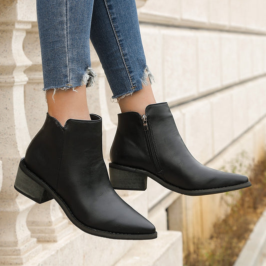 European Goods Elastic Mouth Ankle Boots Pointed Toe