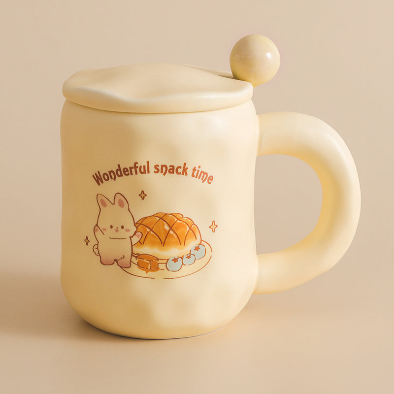 Cute Bread Mug With Lid Spoon