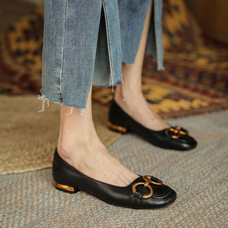 Pumps Low Heel Wanwan Lei Style Shallow Mouth Metal Flat Shoes