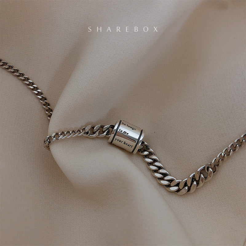 Thai Silver Geometric Cylindrical Pendant Necklace For Women