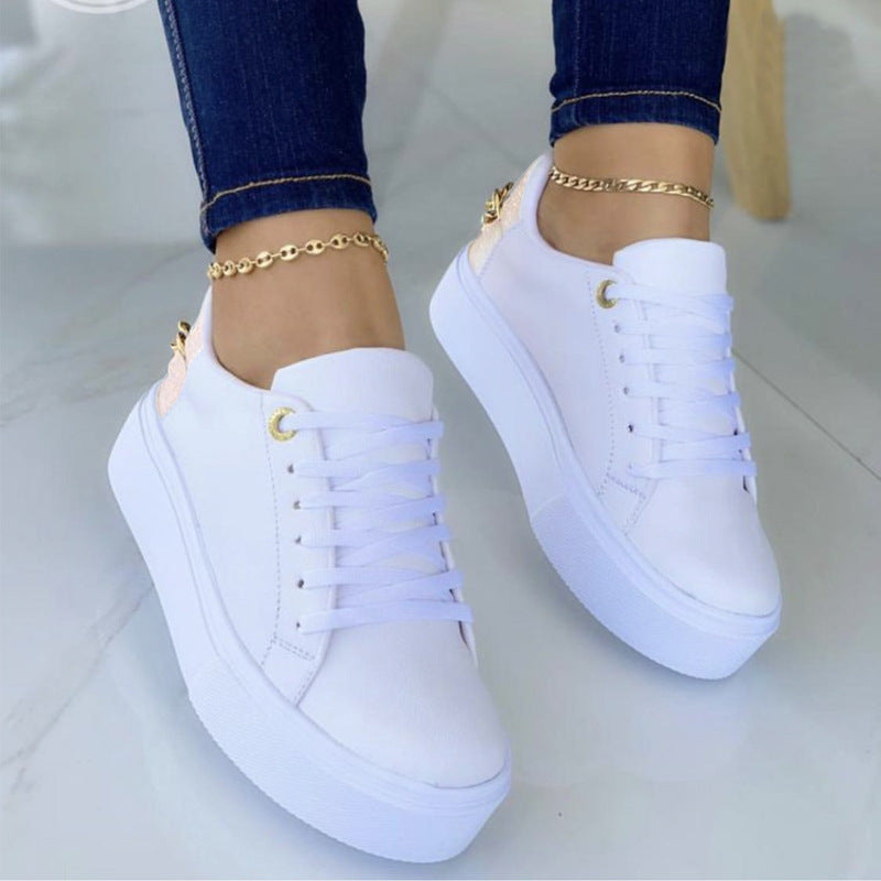 Round Head Cross Strap Thick Bottom Casual Low-top Sneakers Chain Pumps