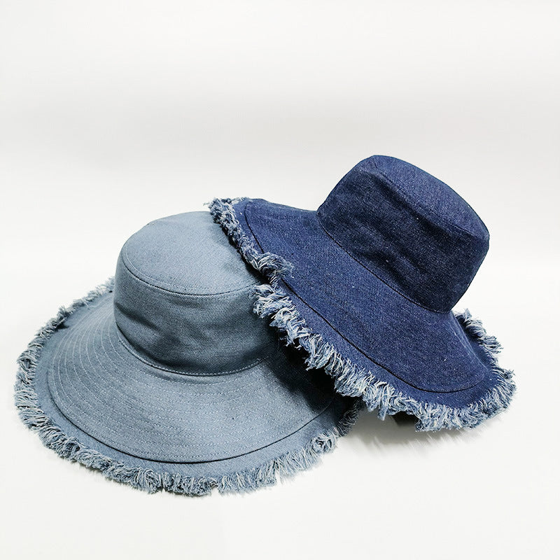 Women's Spring And Summer Retro Big Brim Solid Color Denim Hat