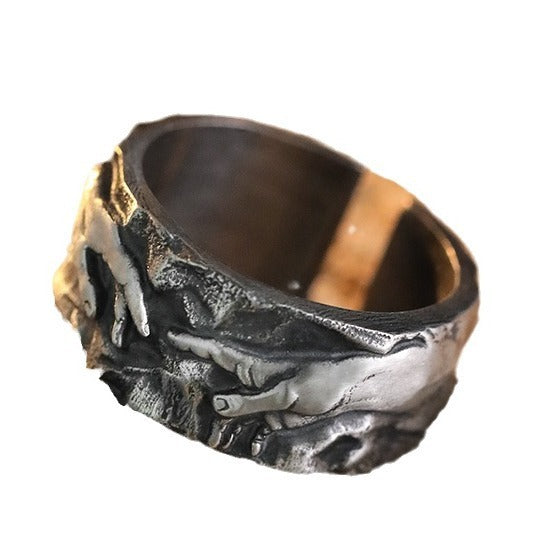 Thai Silver Boys Vintage Famous Painting Art Index Finger Men's Ring