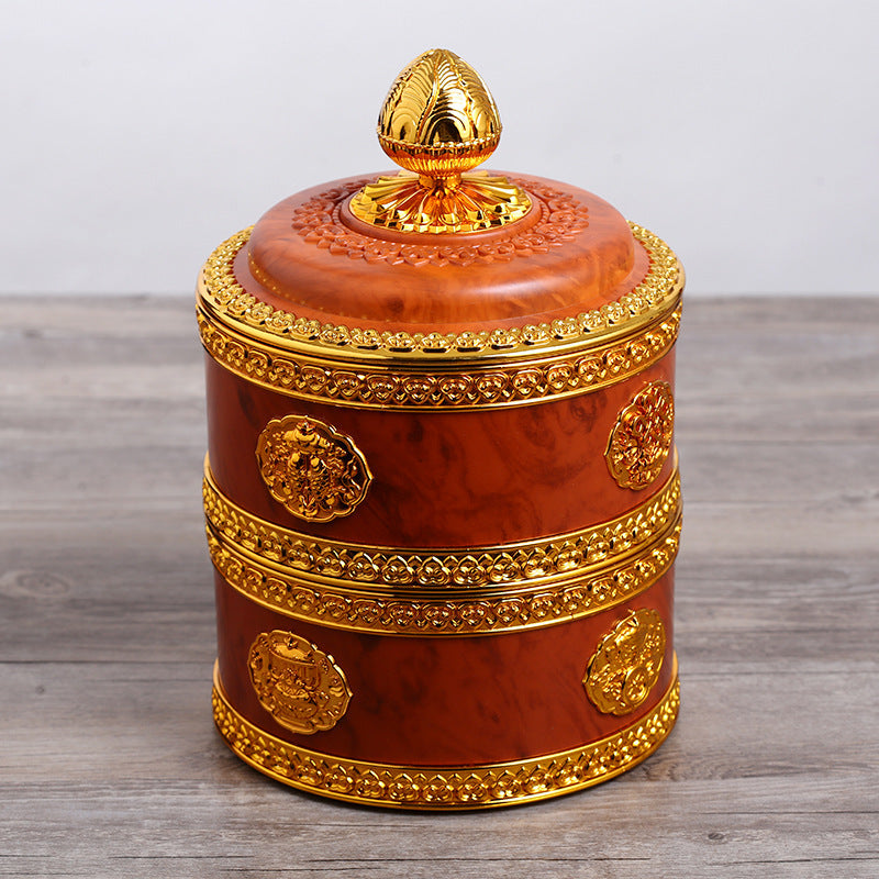 New Tibetan Zanba box Tibetan grain offering contains Buddhist eight auspicious double auspicious box Stainless steel liner