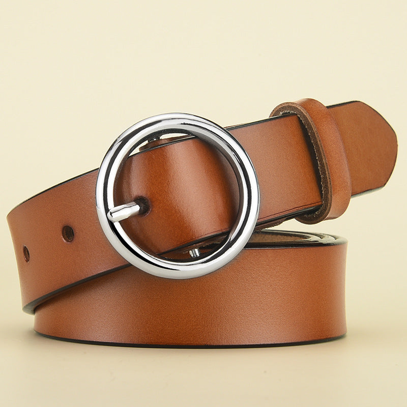 Women's Leather Belt All Match Round Buckle