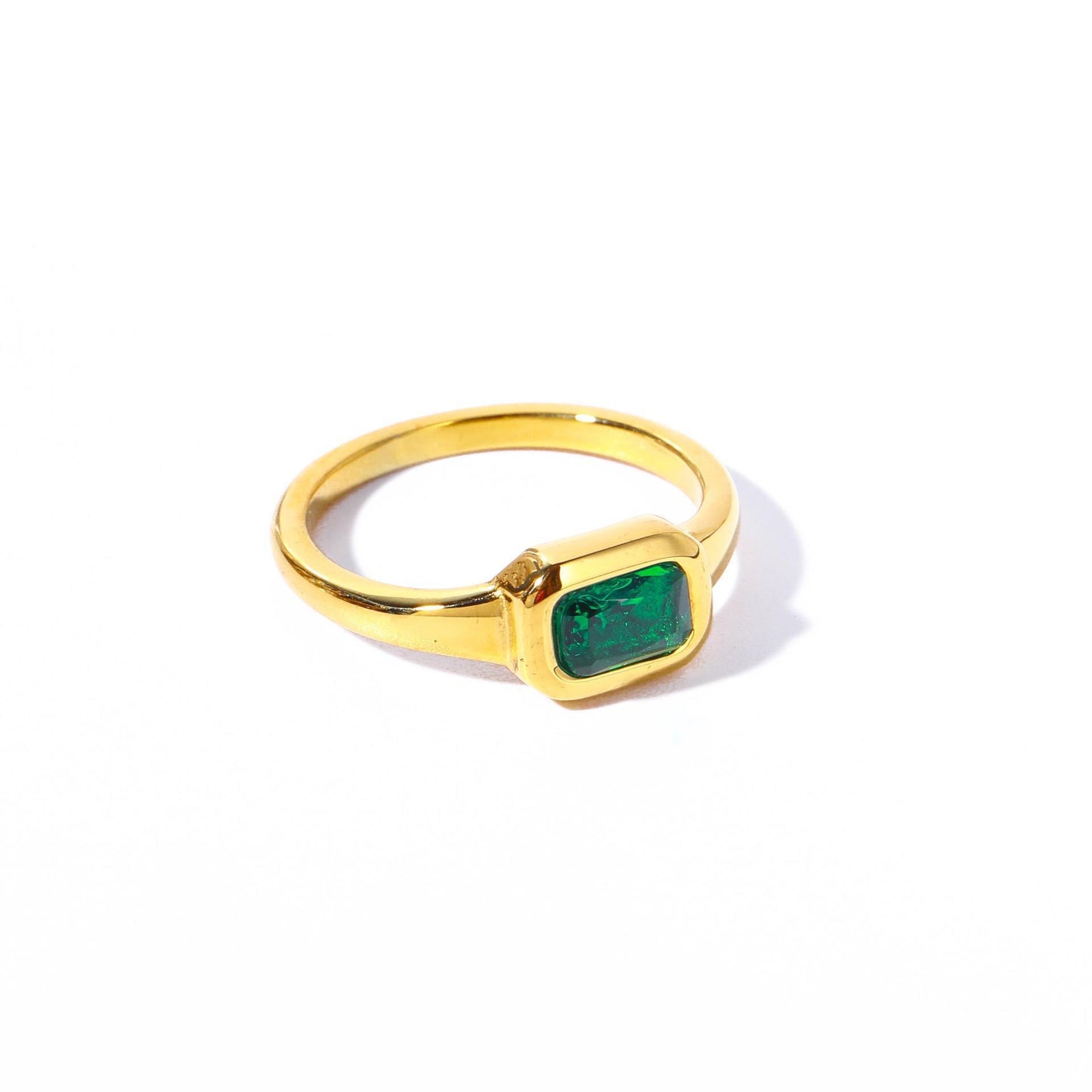 Emerald Ring Honeycomb Six-side Zircon Ring Color Retaining Ins Style