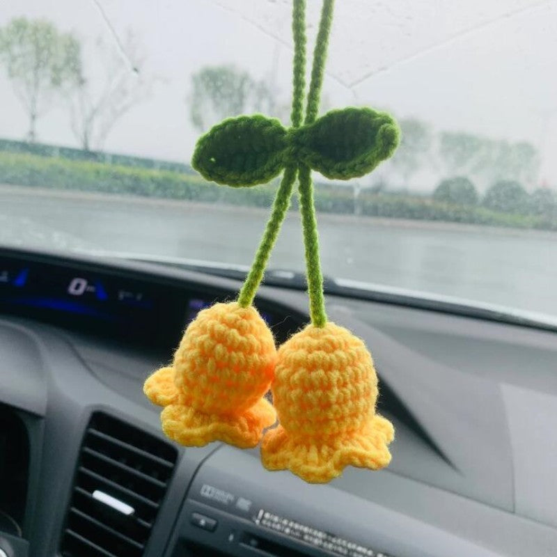 Lily Car Hanging Rearview Mirror Pendant Hand Crocheted Car Supplies Wool Woven Pendant