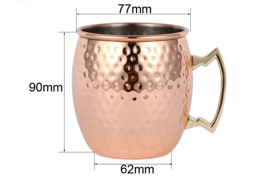 Stainless Steel Copper Plating Hammered Drum Art Moscow Mule Beer Coffee Mug Reusable Beverage Cup