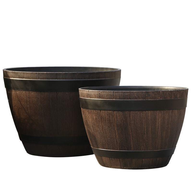 Imitation wood iron flowerpot