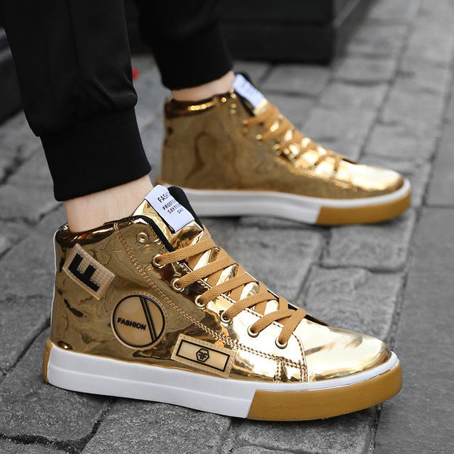 Fashion shoes high-top casual gold color flat warm shoes