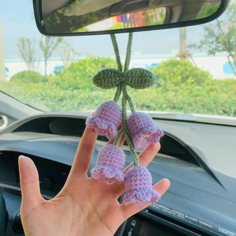 Lily Car Hanging Rearview Mirror Pendant Hand Crocheted Car Supplies Wool Woven Pendant