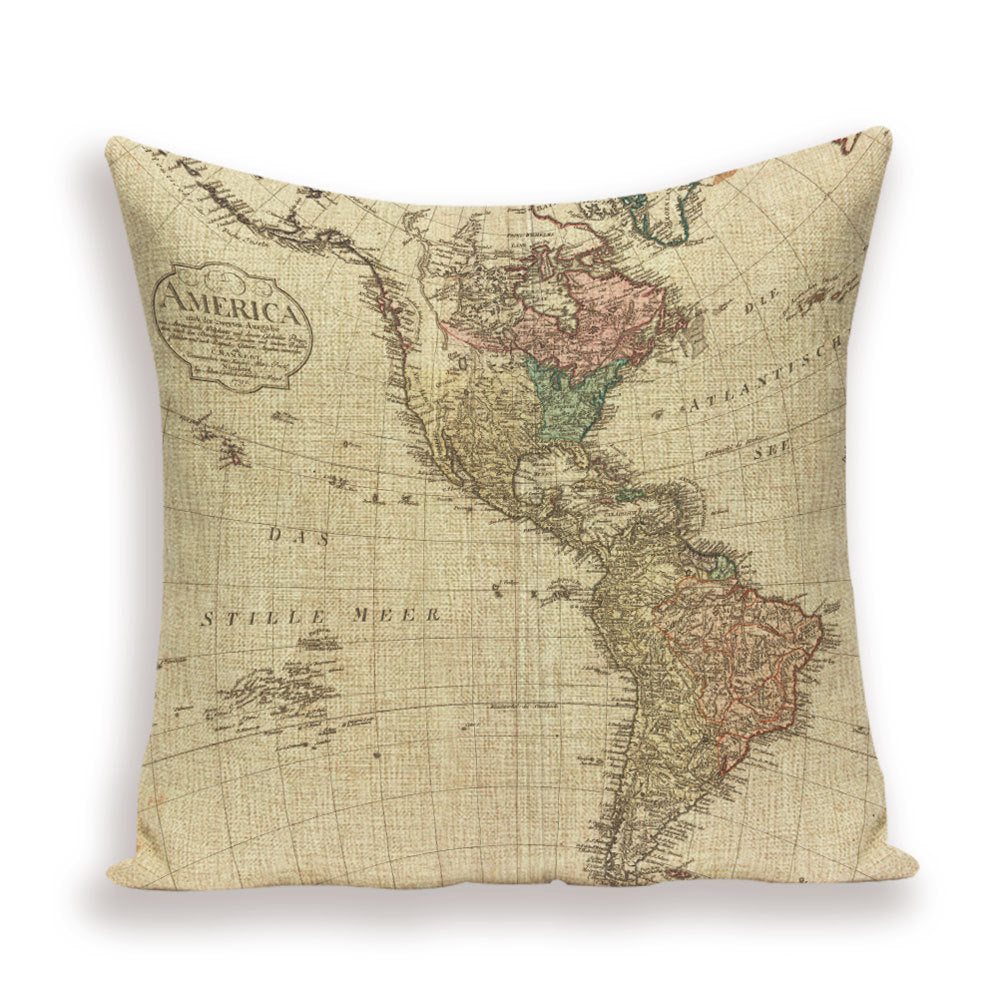 New Retro Toss Pillow Case European World Map Cushion Cover Seat Sofa Covers Morocco Linen House Home Decor Throw Pillows Cases