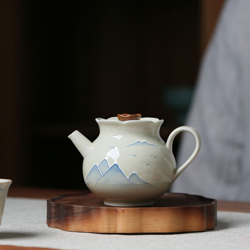 Household Grass And Wood Gray Hand-painted Landscape Underglaze Porcelain Chinese Teapot