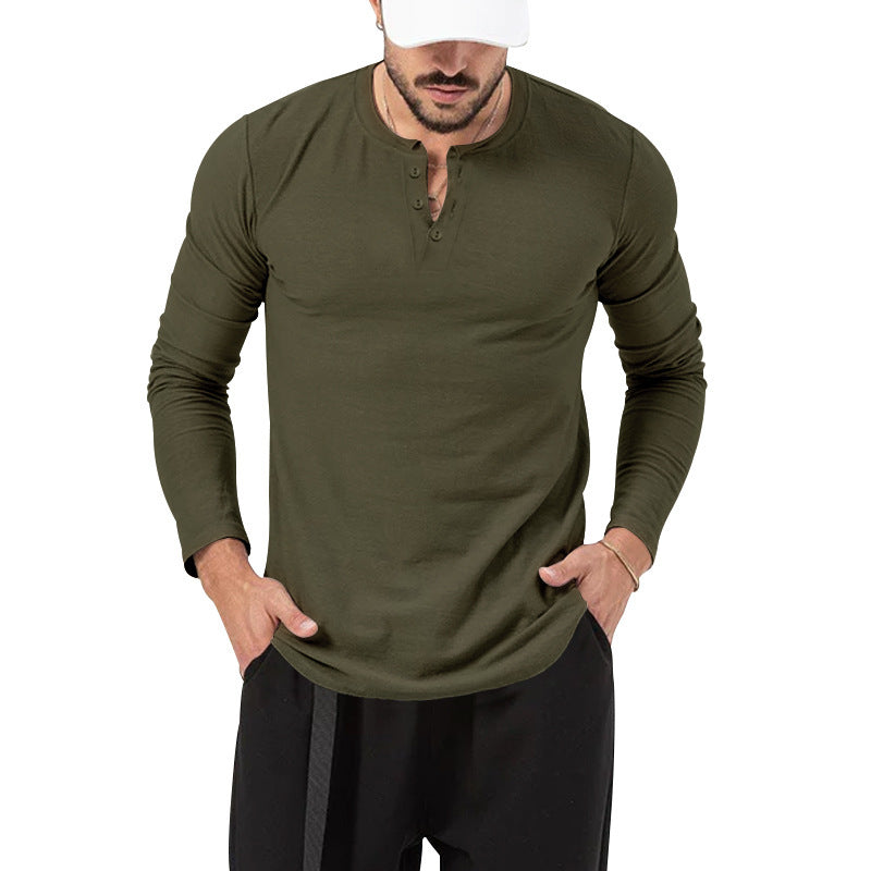 European And American Men's T-shirt Henley Shirt Long Sleeve