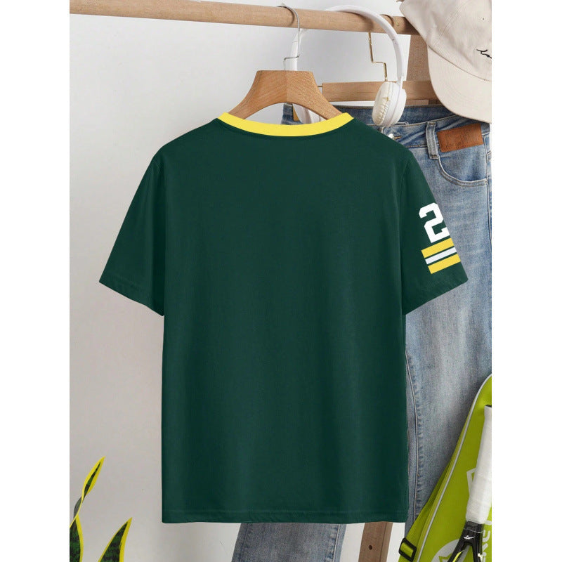 Casual Digital Printing Loose Contrast Color Short Sleeve Jersey T Shirt