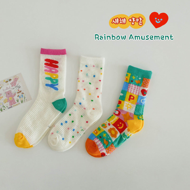 Rainbow Color Mesh Stockings Candy Color Middle Tube Socks For Boys And Girls