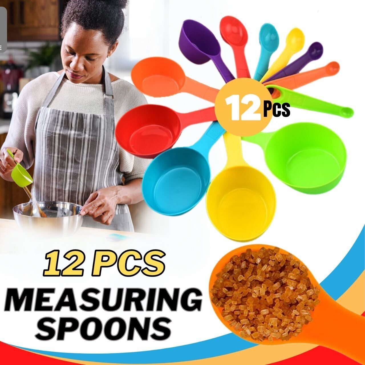 Set Of 6 Measuring Spoons And 6 Cups MultiColor Durable Plastic Kitchen Tools