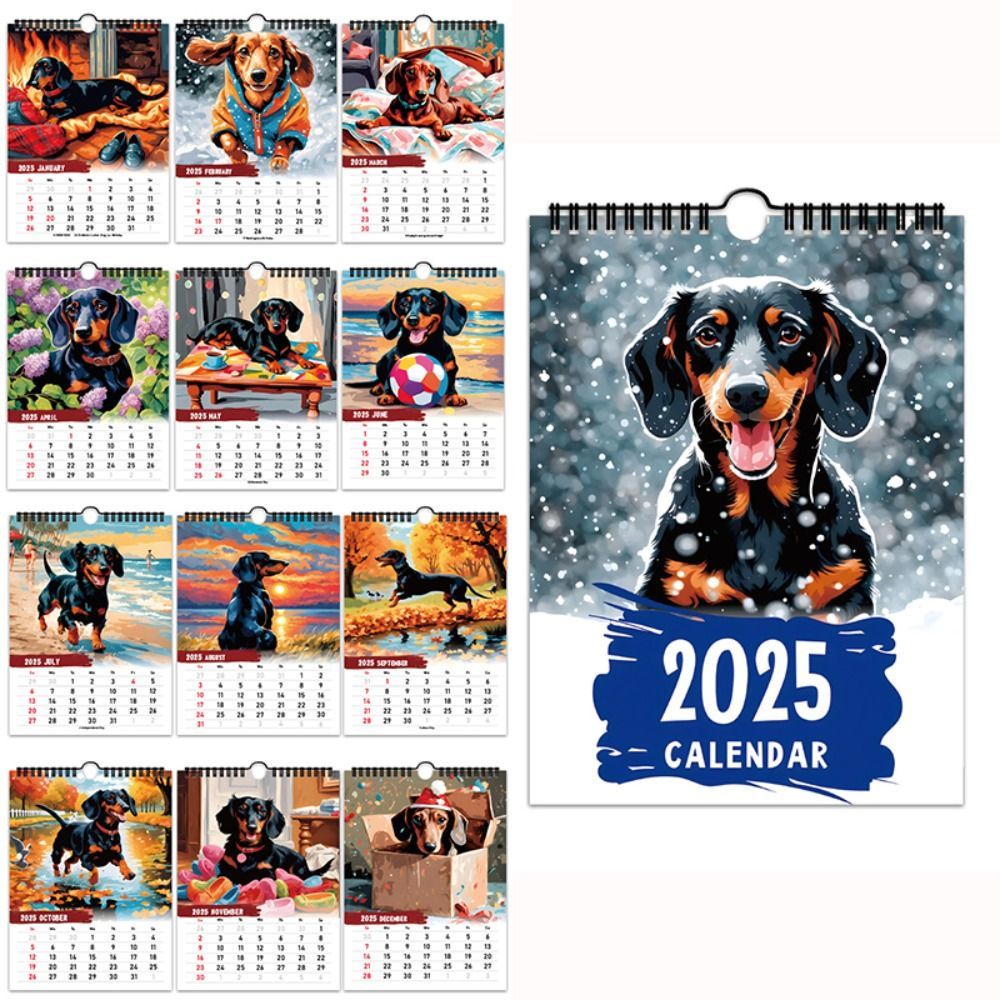 2025 Dachshund Calendar Daily Weekly Monthly Planner Paper Hanging Wall Calendar Gift Home Decor Wall Calendar Supplies